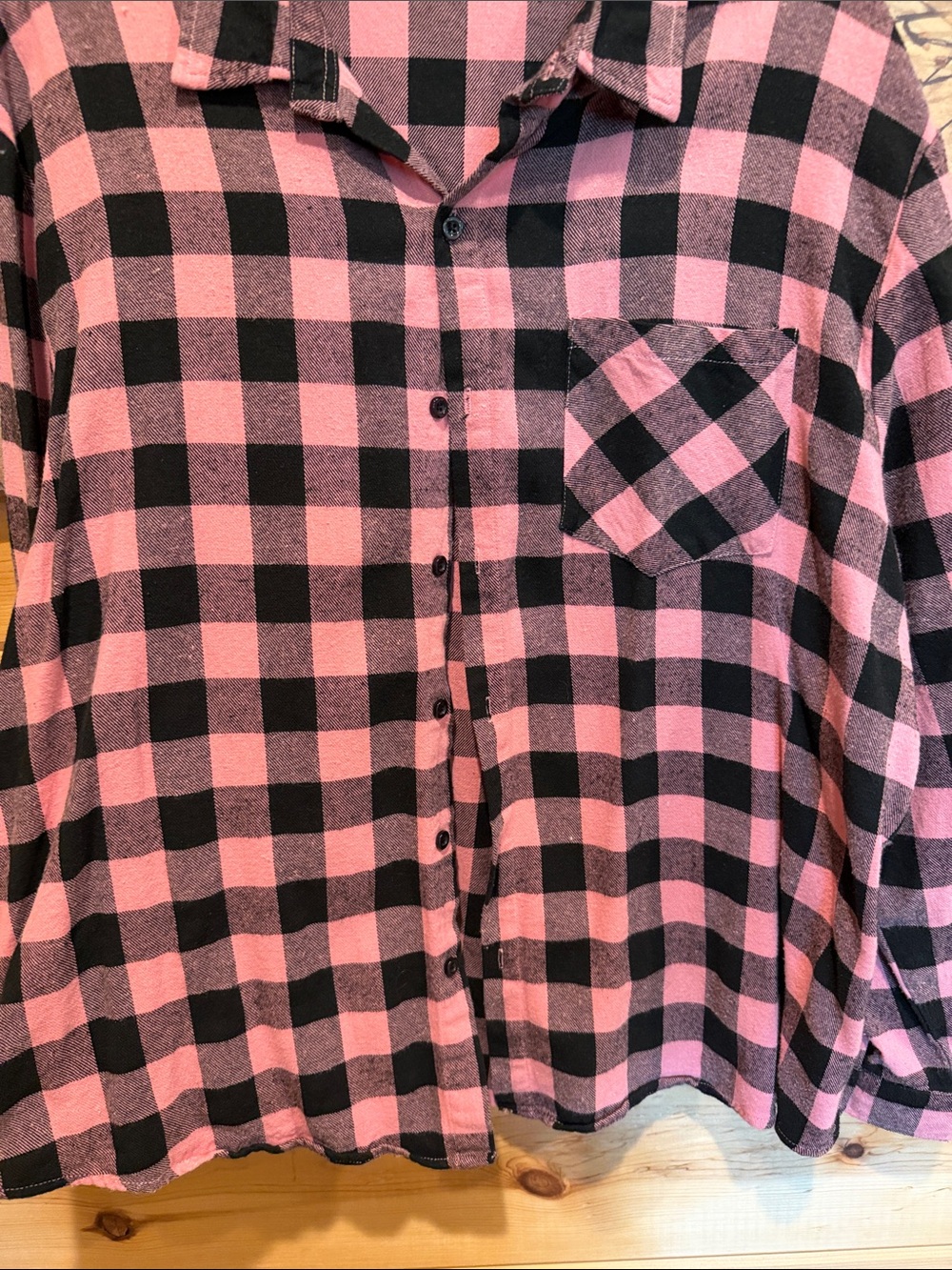Pink and Black Buffalo Plaid Button-Up Shirt - Picture 3 of 4